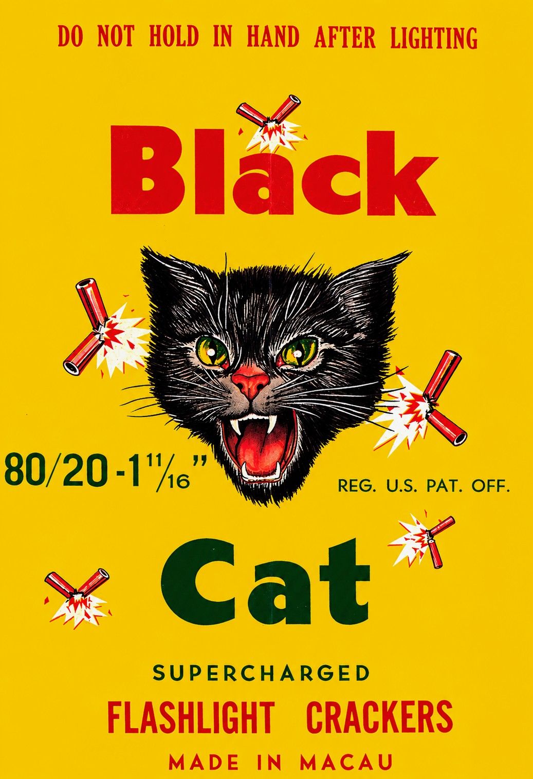 50s USA ビンテージ　Black Cat Fireworks バナー One look at the Black Cat label, and you knew the fireworks had