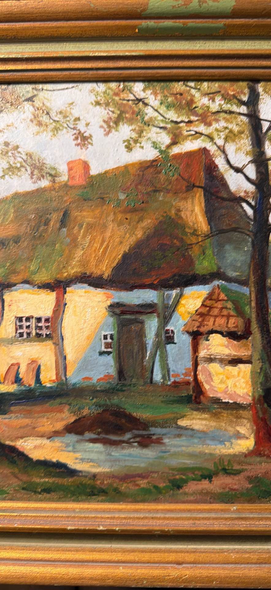 13 “ x 9 “Antique Paul Rath Original Oil painting Cottage w/Thatched ...