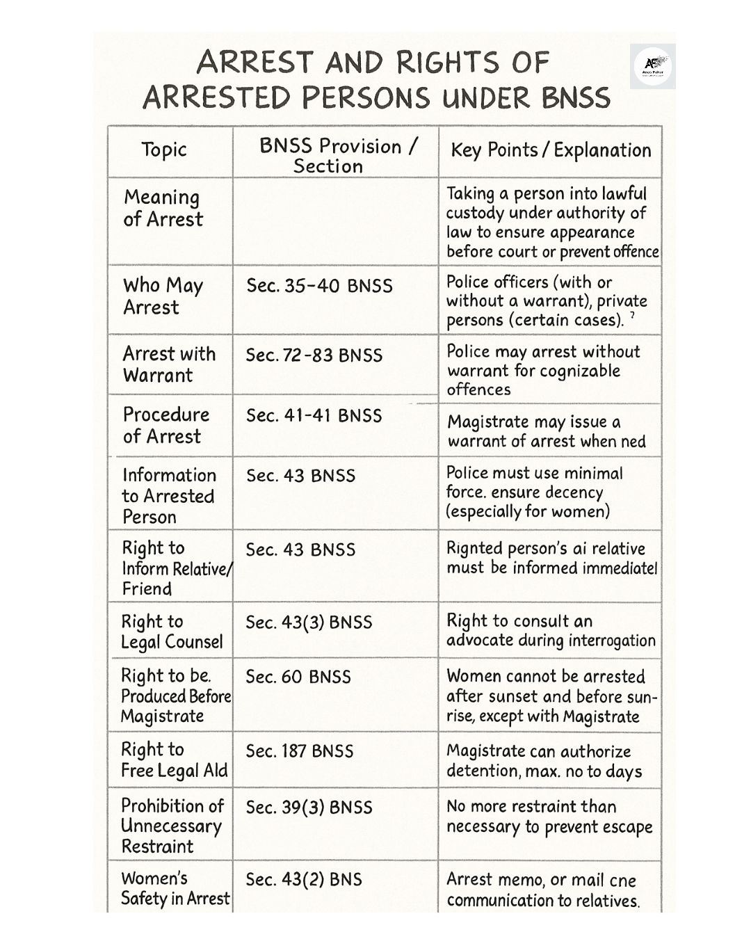 Legal Solutions | Summary of arrest and rights of arrested persons ...