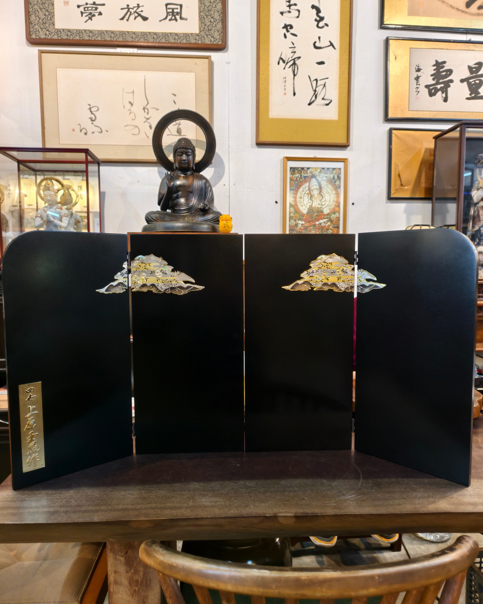 屏风[漆木/铜片] [上原玉风作] 长90cm x 高50cm, RM320 Folding Screen