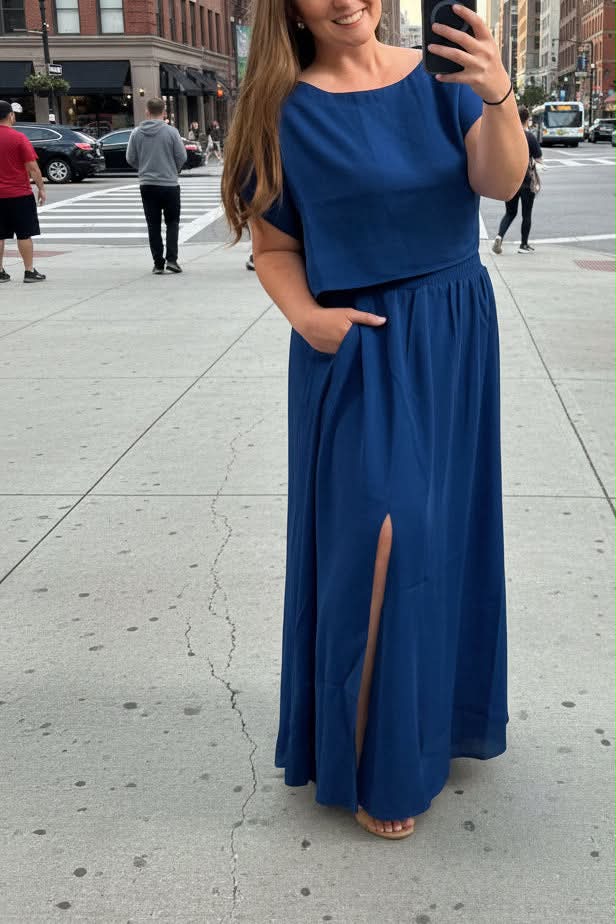 royal blue flowy maxi dress at LaKait Boutique vt::Dresses::Occasion::Office Wear