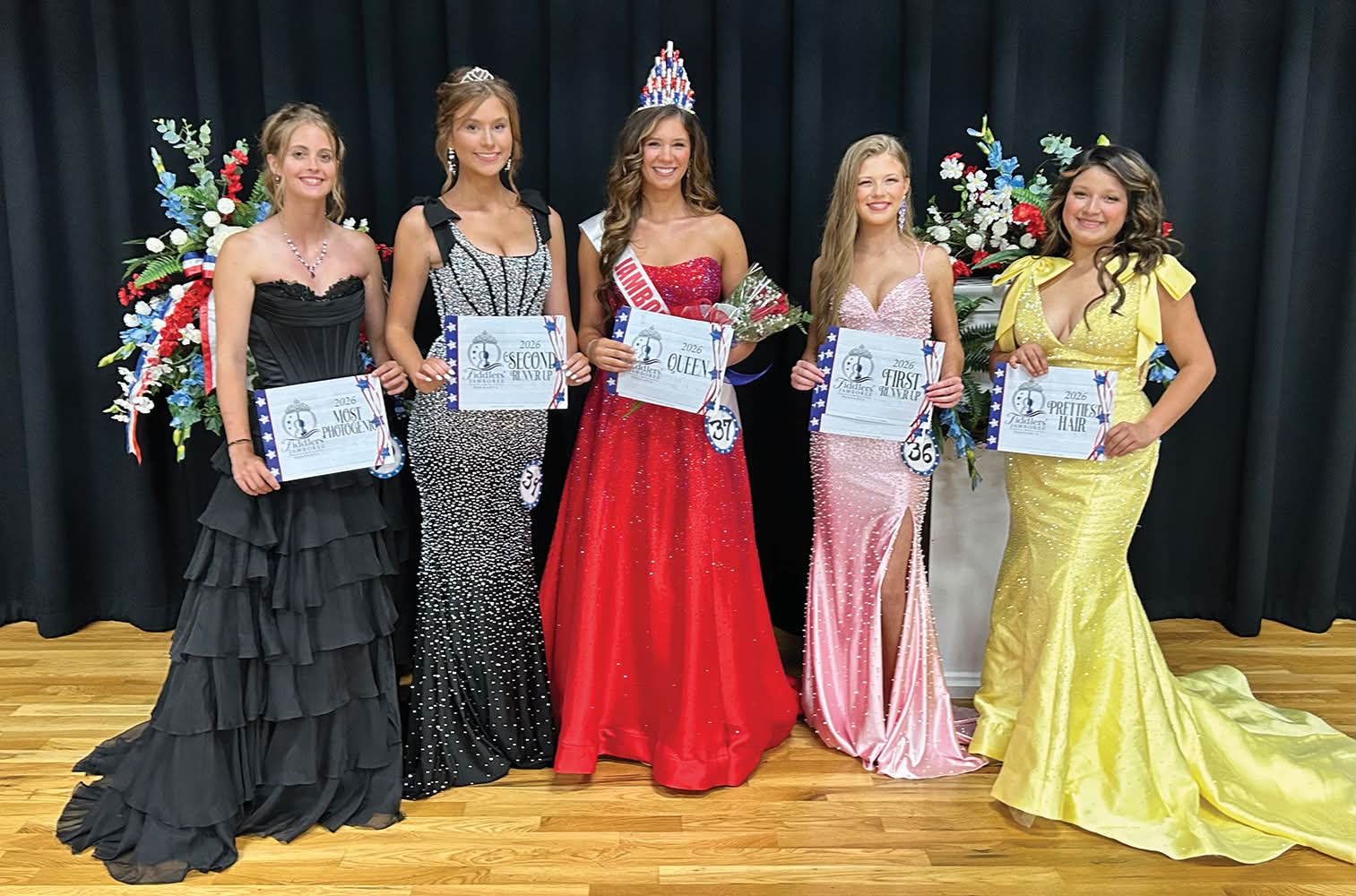 fletcher cox wearing lady dress Miss Jamboree Pageant 16-18 year old: left to right- Chaylea Lunsford (most photogenic), Caroline Alyson Butler (2nd runner-up and prettiest smile and people's choice), Queen McKenna Reece Miller who also won for African Expo
