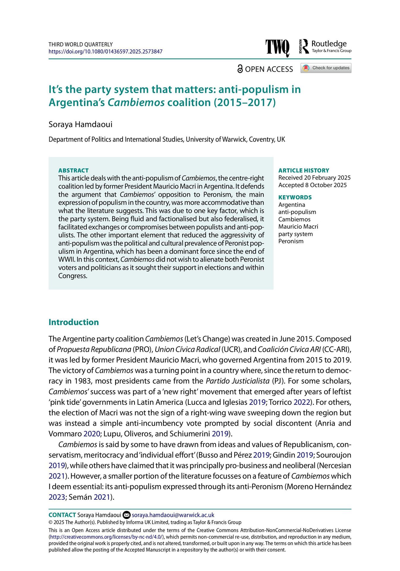 🎉 Soraya Hamdaoui has a new publication out in Third World Quarterly 🎉 ...