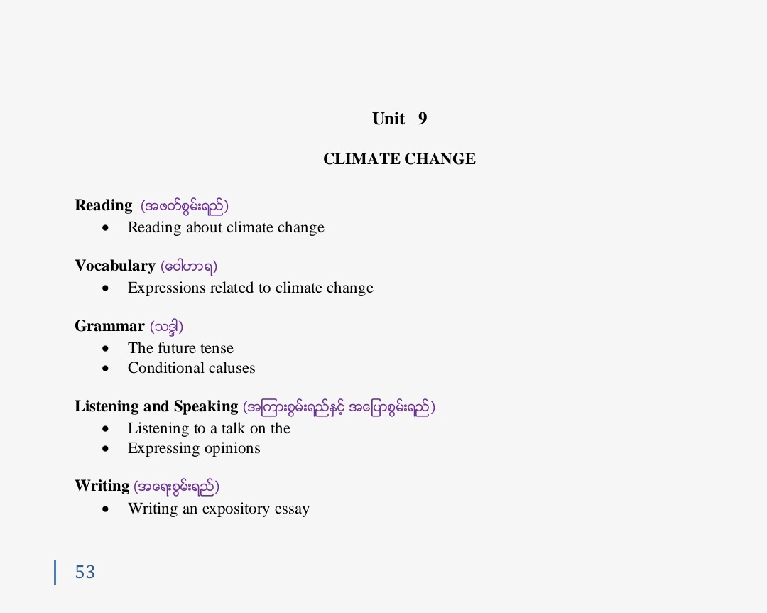 Grade 10 Unit 9 CLIMATE CHANGE - Pyinnyareik Education Centre | Facebook