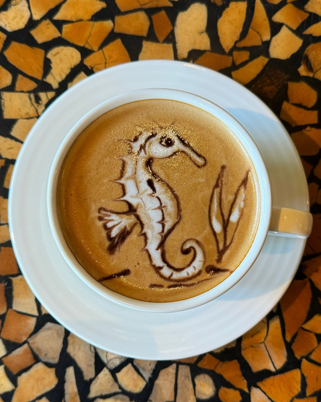 Obsessed with this ocean latte art! frogfish seahorse thresher