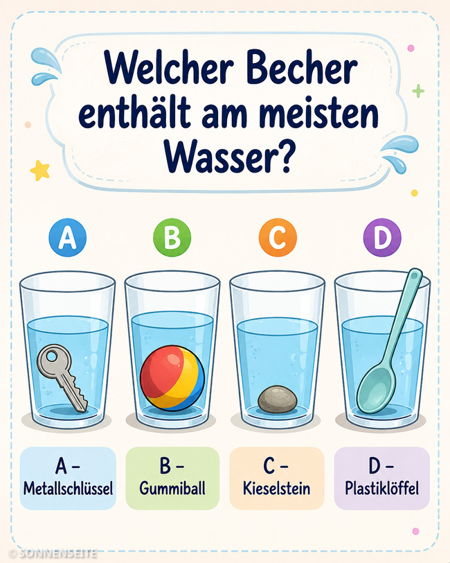 Kleiner Denk-Test: Welcher Becher enthält wirklich am meisten Wasser?