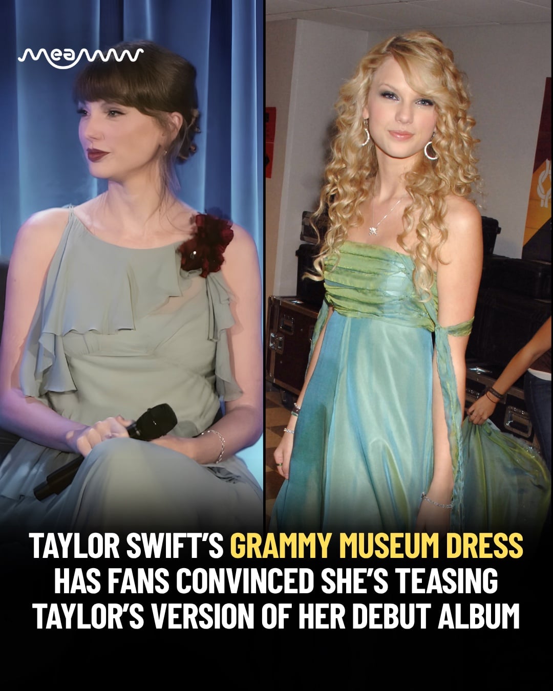 taylor swift debut green dress sparked speculation about 'Taylor Swift (Taylor's Version)' after wearing a at the Grammy Museum that fans said matched the aesthetic of her 2006 album WED 7/8 FALL GUEST