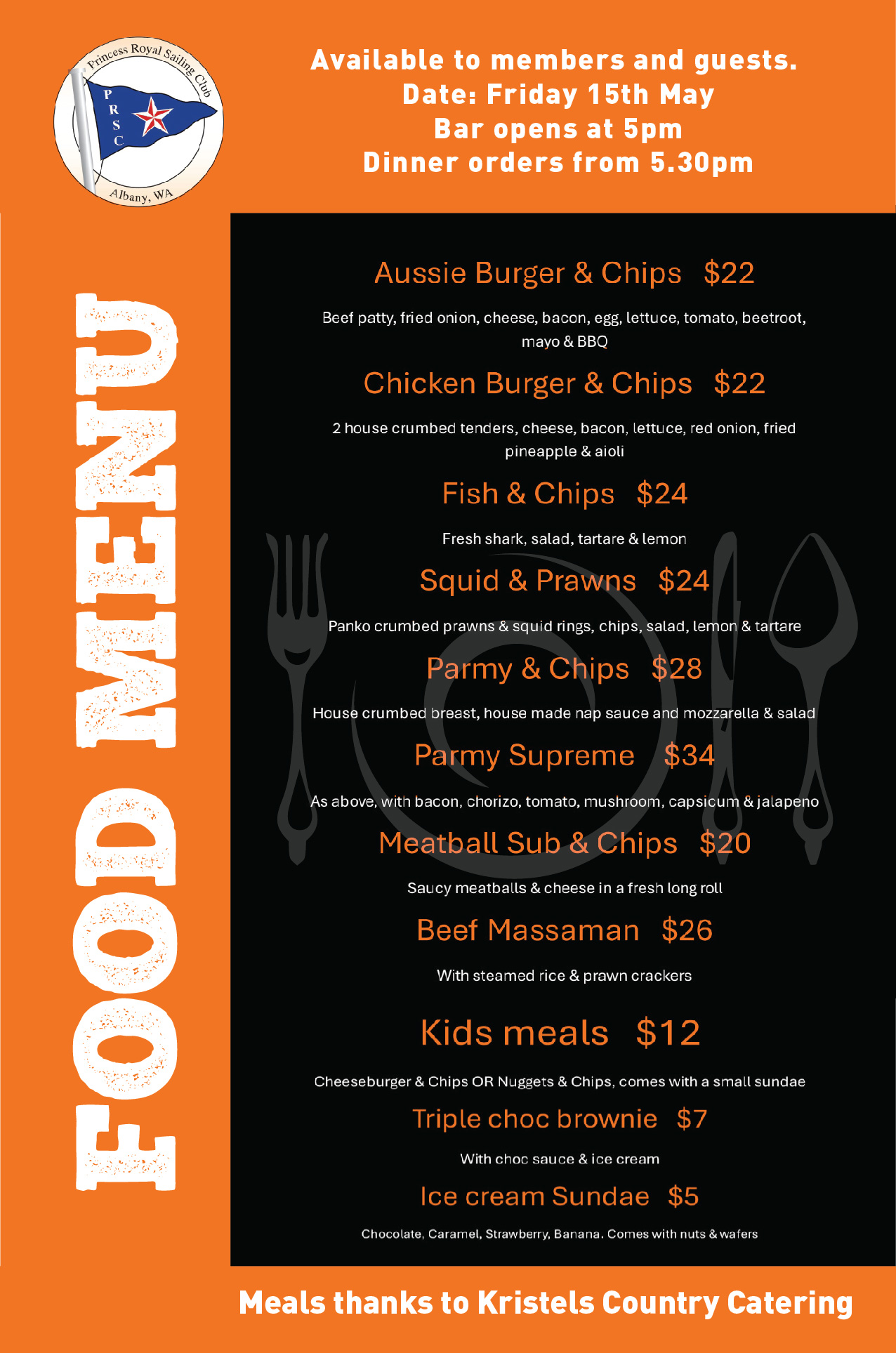 Princess - Come on down for dinner at the PRSC this Friday night 