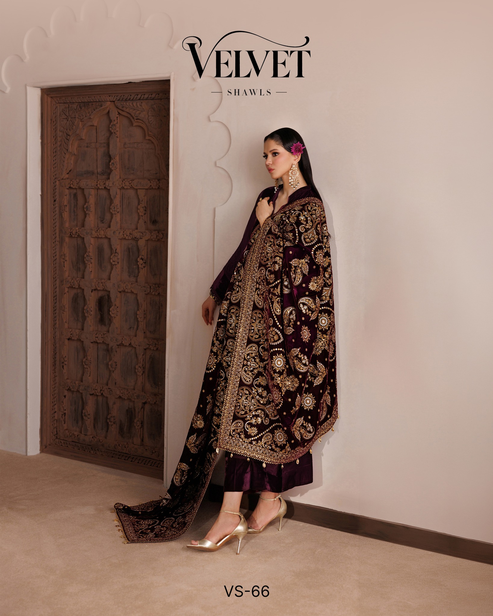 ESSENTIALS - SHAWLS Details: Embroidered Velvet Shawl | 1 Piece