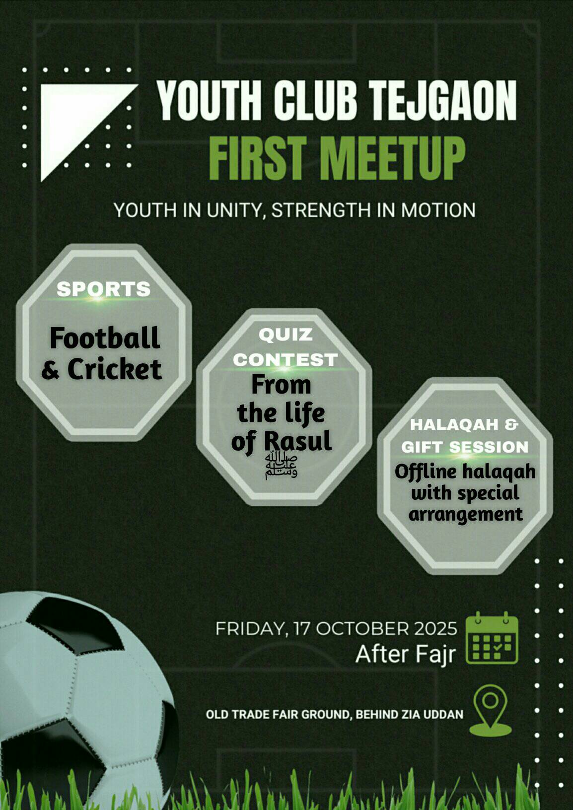 J M - YOUTH CLUB TEJGAON—FIRST MEETUP •SPORTS Football & Cricket (with ...