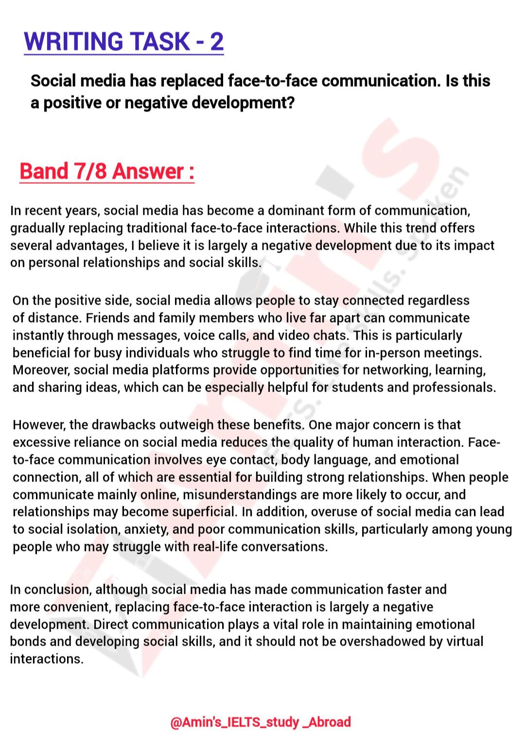 Amin's-IELTS - 📘 IELTS Writing Task 2 📌 Social media কি সত্যিই face-to ...