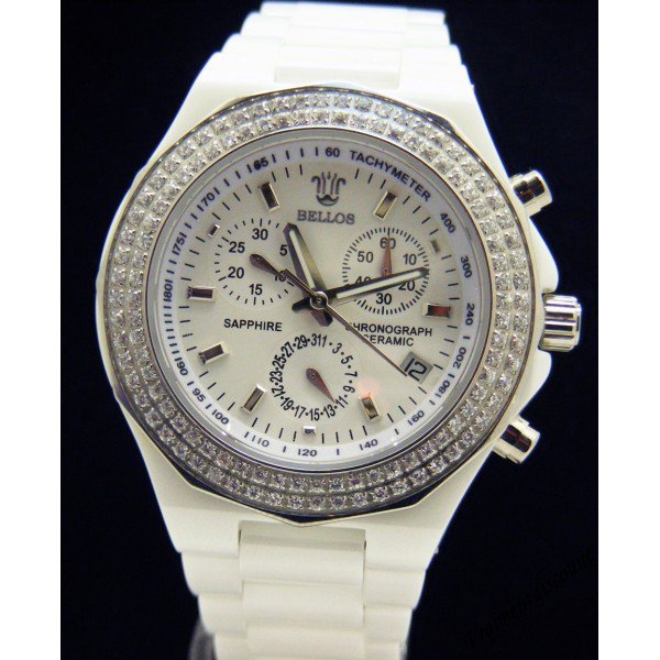 Montre BELLOS Classique - Cadran Beige Grands Chiffres - Bracelet Cuir Noir - Fournie Avec Boîte + Pile Offerte