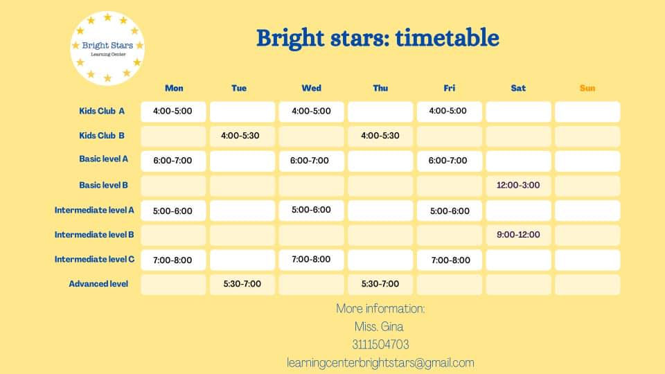 Bright Stars: learning center. - Have a look at our timetable! | Facebook
