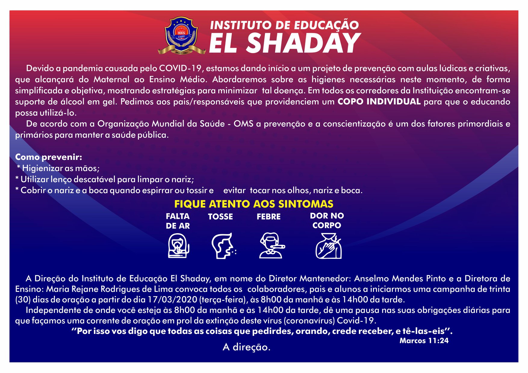 Comunicado! - Instituto de Educação El Shaday | Facebook