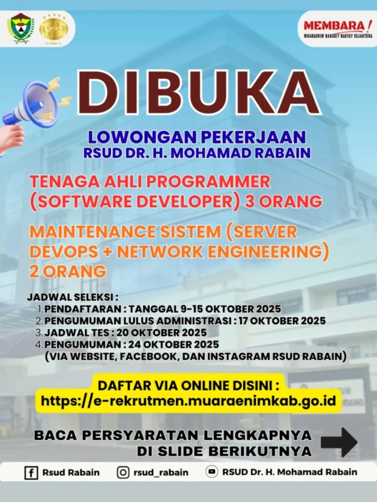 Info LOKER di @rsud_rabain... - Tanjung Enim Terkini | Facebook