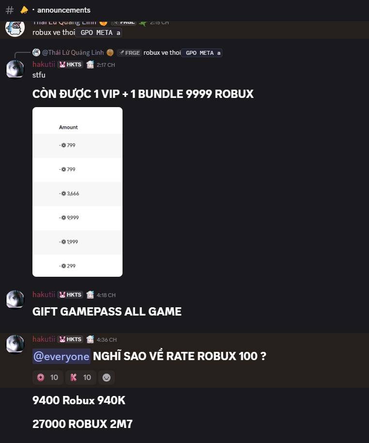 Anime Vanguards VN | Hakutii Store Robux Rate 100 | Facebook