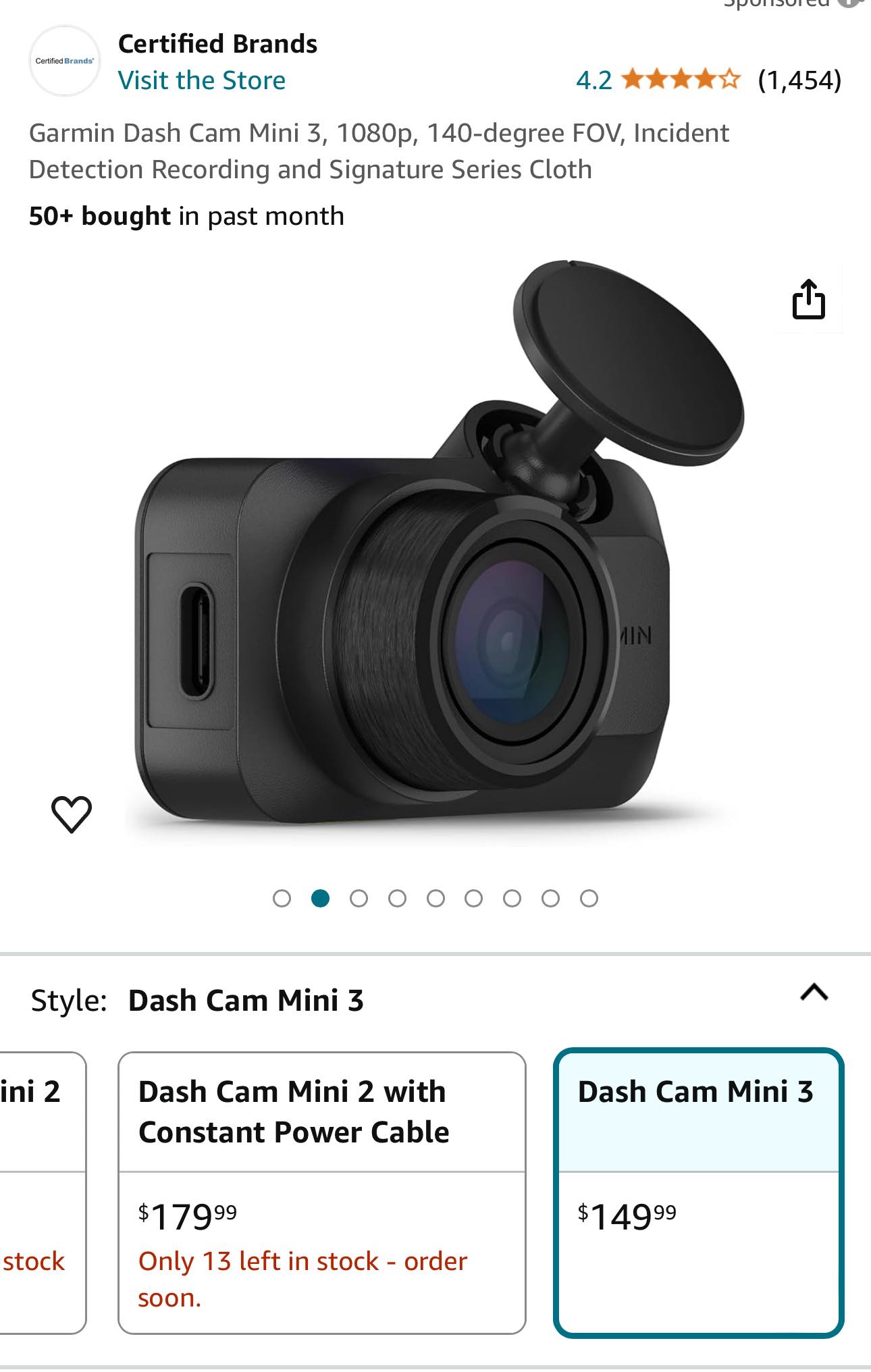 Garmin Dash Cam 67W, 1440p and extra-wide 180-degree FOV, Monitor 