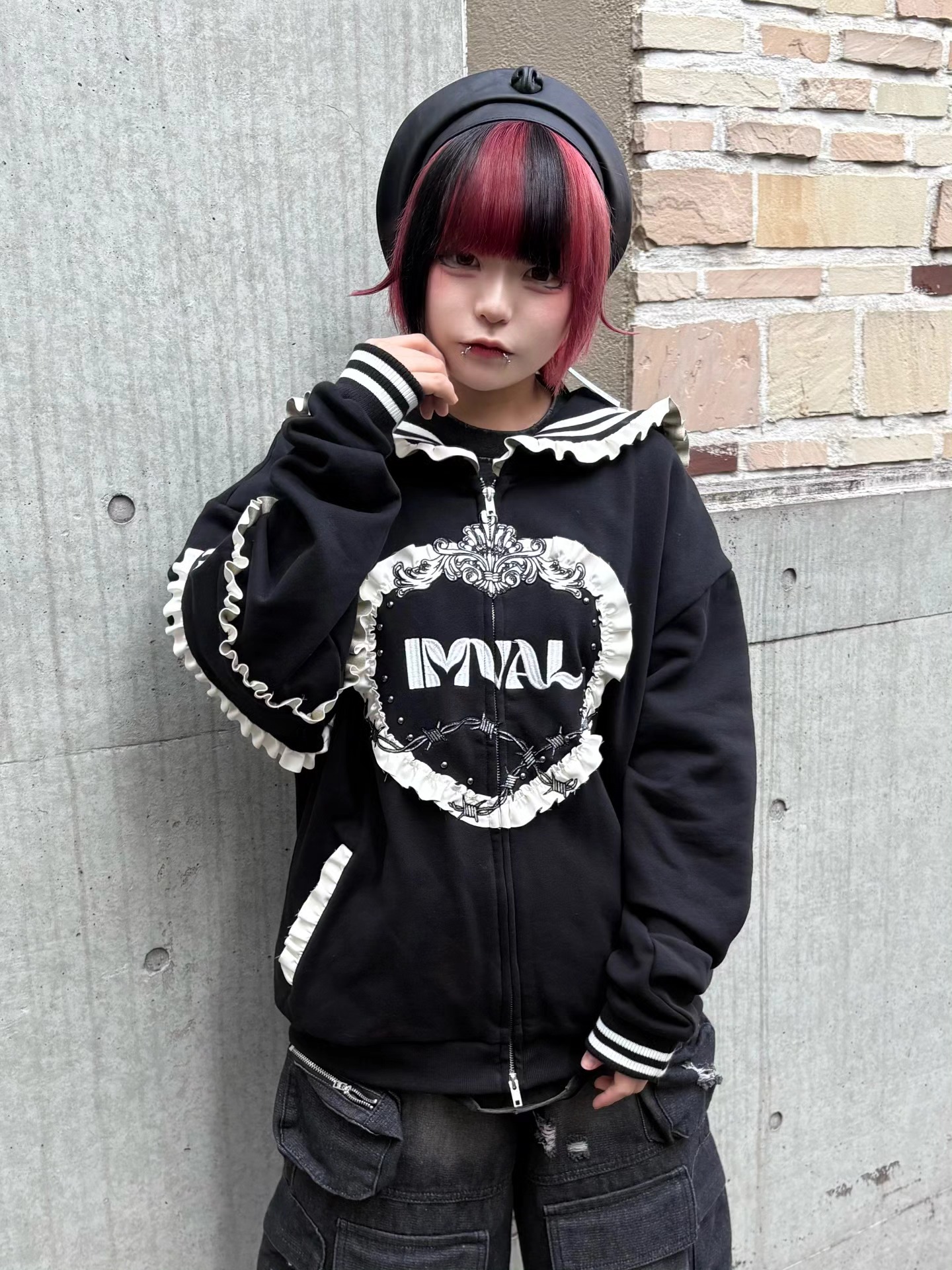 IMVAL セーラーカラー フリル ジップパーカー 🗝️きい's Coordination🗝️ . IMVALの新作セーラーパーカーをメイン