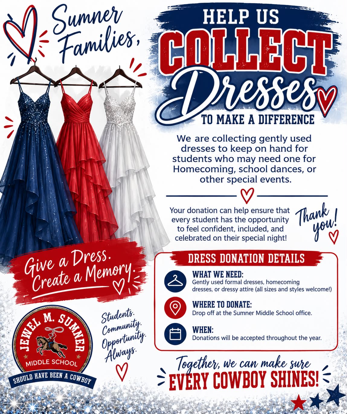 Donate gently used dresses for Sumner Middle School students
