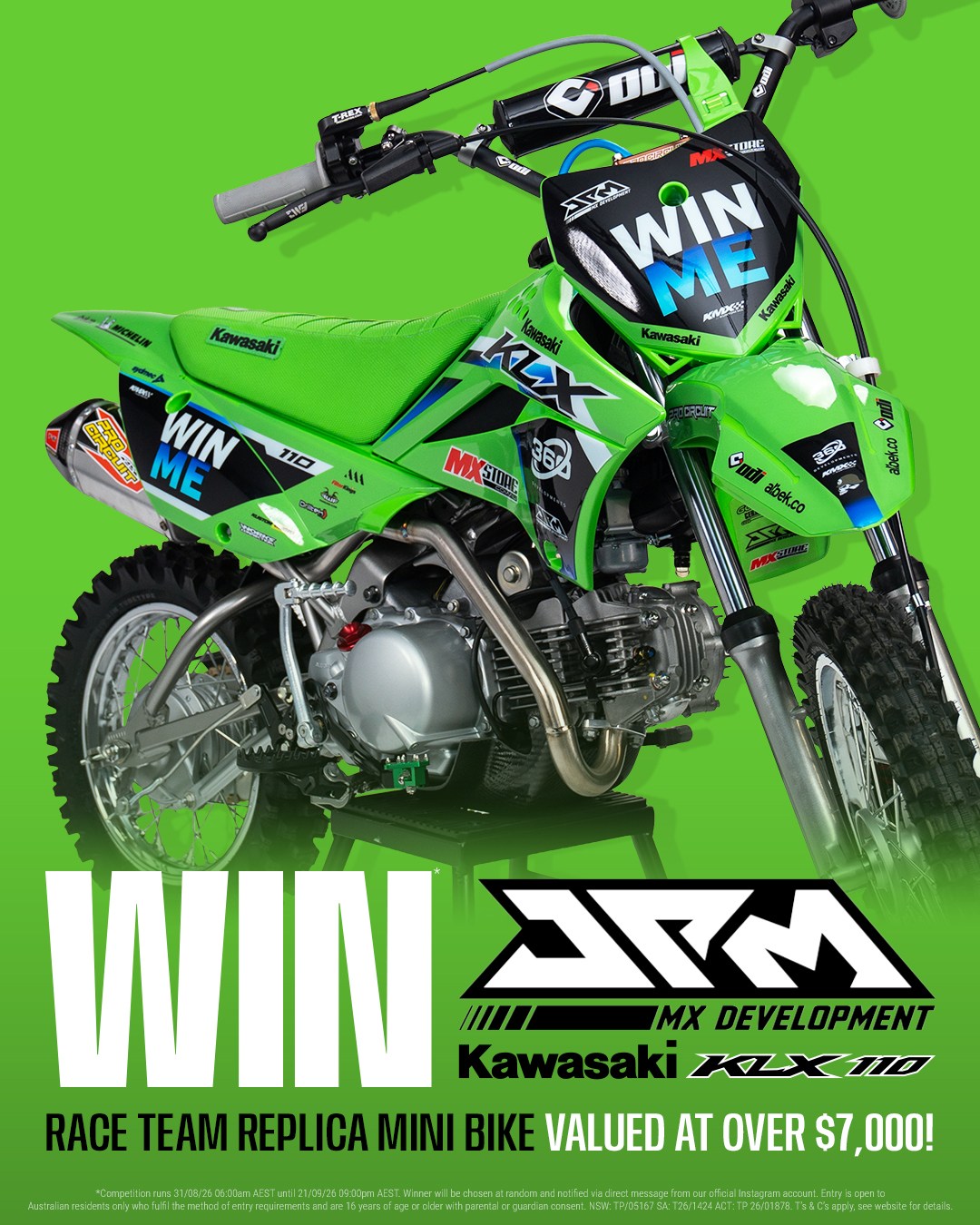 We're giving away a JPM Kawasaki Race Team Replica 27 KLX110
