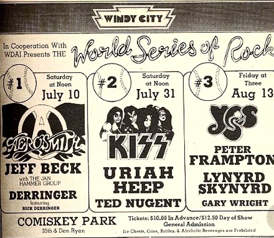 昭和48年シカゴChicago ROCK EXPLOSION '73チラシ Yikes. Fire at the Aerosmith/Jeff Beck/Derringer World Series of