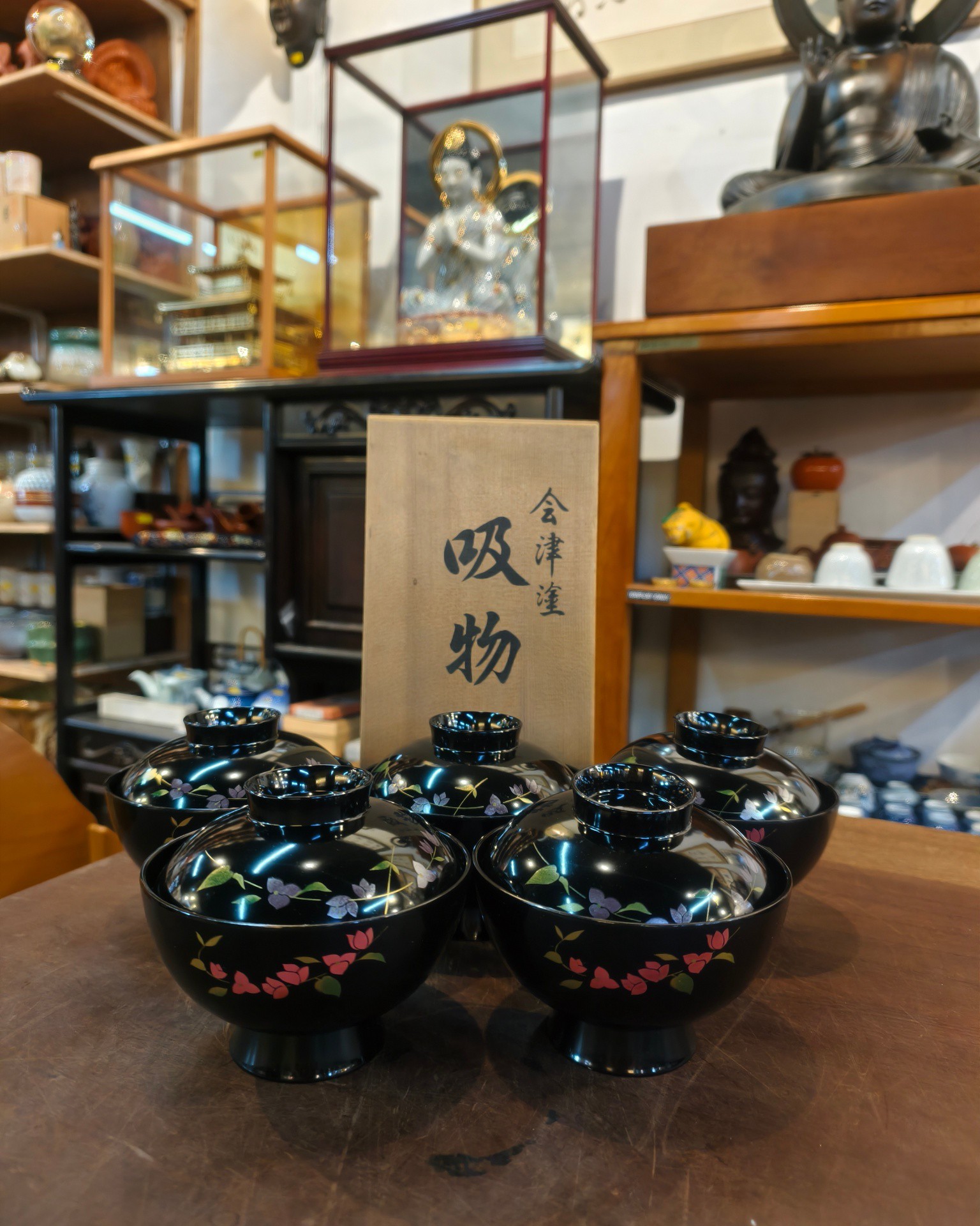 盖碗[纤维制] [会津涂] 高7.4cm x 碗口12.2cm [套/五件入] [全新/木盒