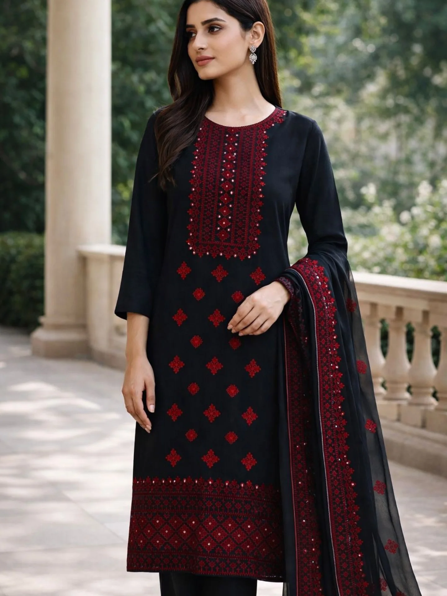 Sindhi Dress Collection Online Shopping Pakistan 🔥Rs 3500 ᵈᶜ ᶠᴿᴱᴱ👗 Lawn Cotton Shirt & Trouser with Chiffon Dupatta 3pc Sitara Foil Sindhi Hurmuch Work 💗 D26033107 ppbidfe ⁽ᶜᴼᴰᴱ⁾