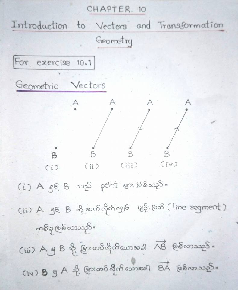 ဆယ္တန္းသခၤ်ာ - Grade 10 Mathematics Chapter 10....Vector...