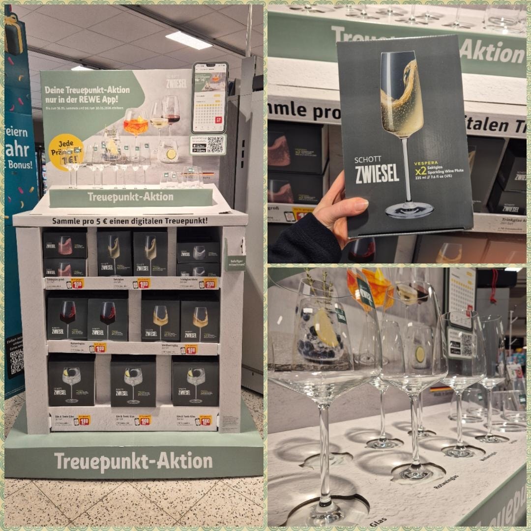 🍷✨ Treuepunkte sammeln & stilvoll genießen! ✨🍷 Die edlen SCHOTT ZWIESEL Gläser ab sofort in der Treuepunkt-Aktion 🥂 Einfach in der REWE App Treuepunkte sammeln und hochwertige Gläser zum Vorteilsprei