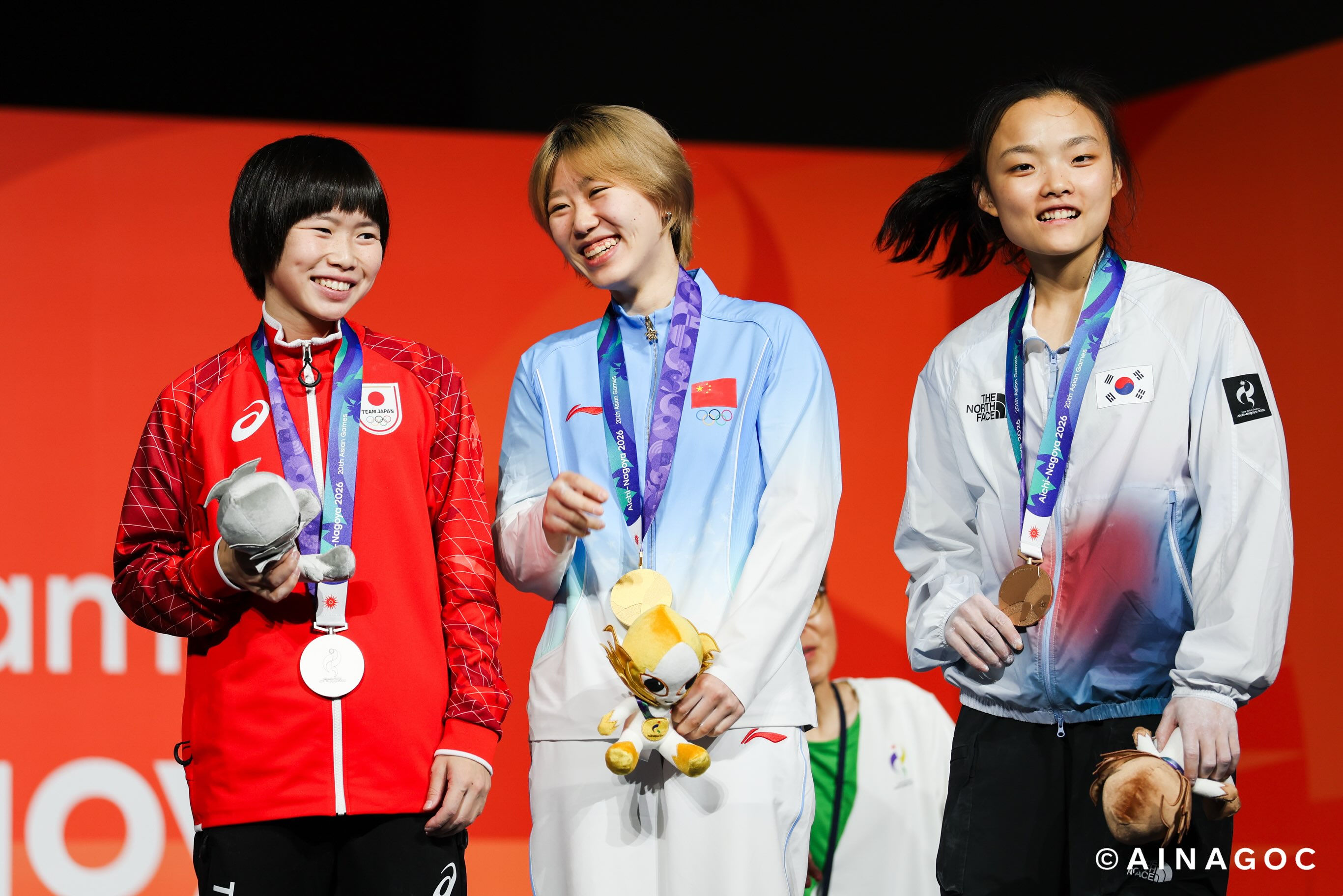 The medallists of the women's Boulder competition at the Asian ...