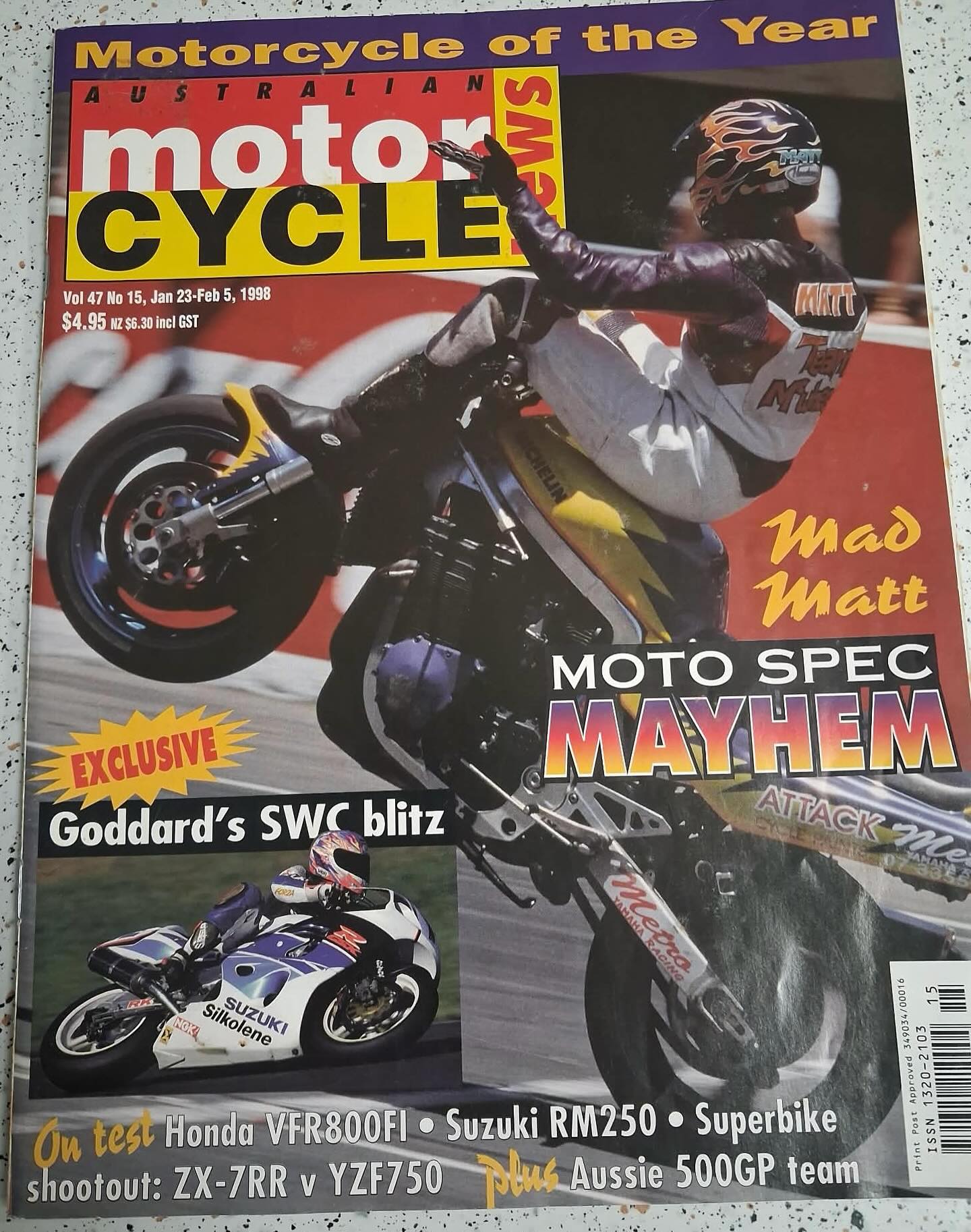 Matty Mingay on Motorcycle News front page in 1998
