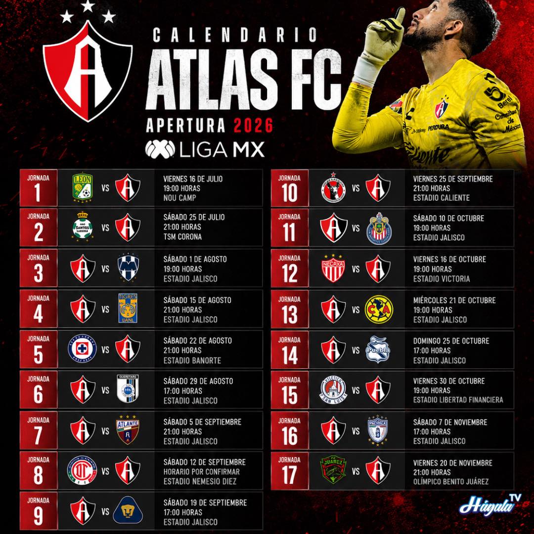 🚨OFICIAL: Calendario del Rojinegro 🦊 La Liga MX reveló el calendario d