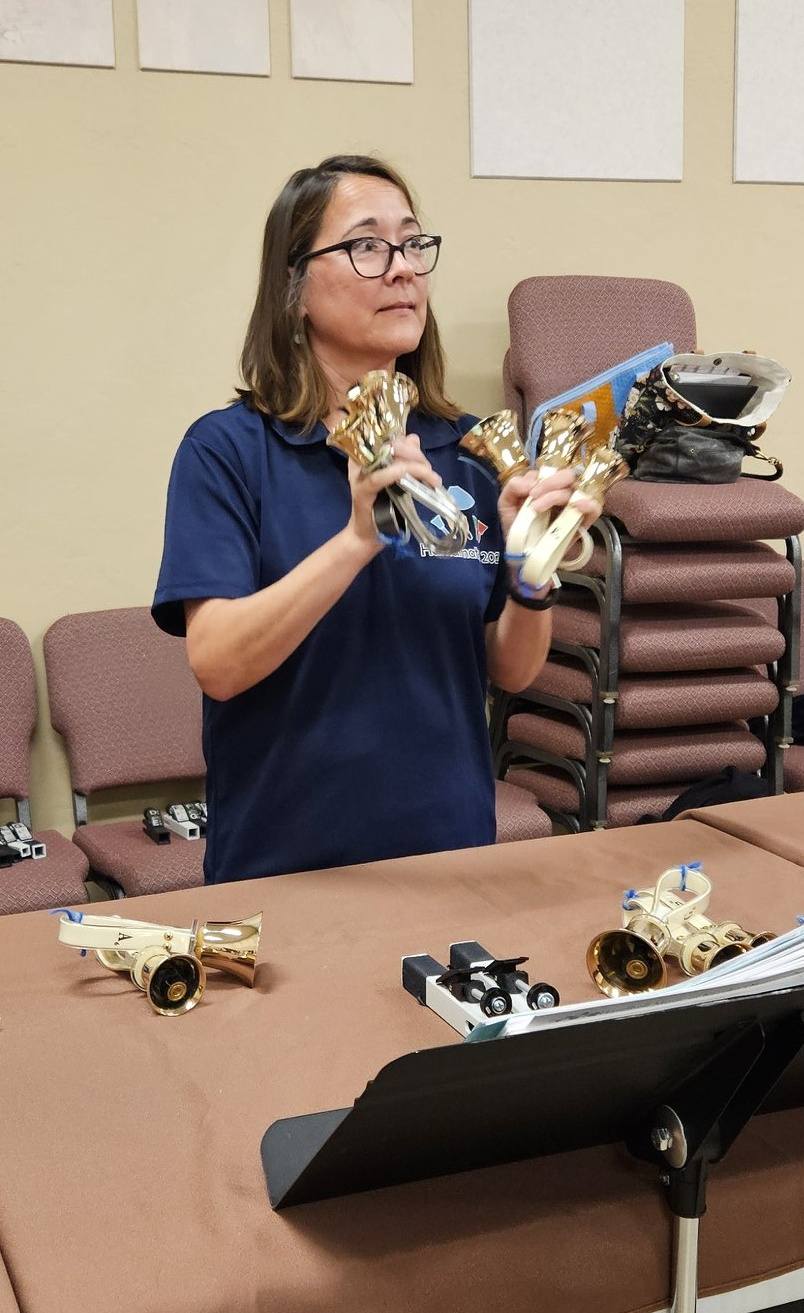 Handbell People | Karen having fun with 6-in-hand shelley ringing at ...