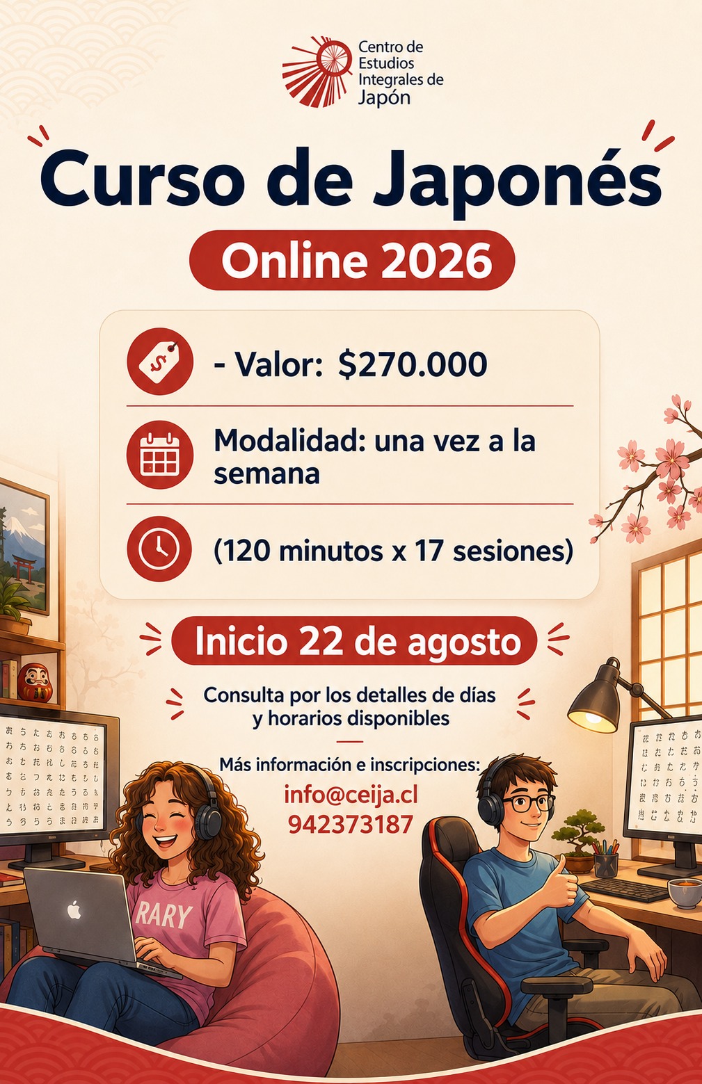 Centro - Clase demostrativa Gratuita Online de Idioma Japonés