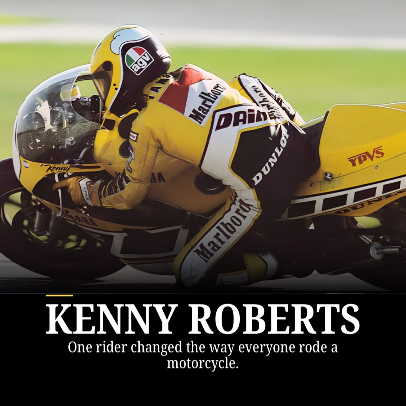 This iconic image captures Kenny Roberts in full flow, riding a