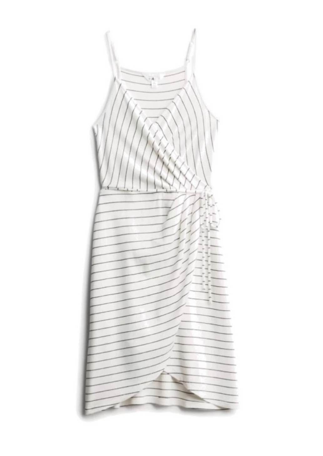 NEW 41 Hawthorn Annora Faux Wrap Knit Dress in white, size small petite. No pockets and about knee length. Super soft material. Perfect for summer. White with black stripes with adjustable straps