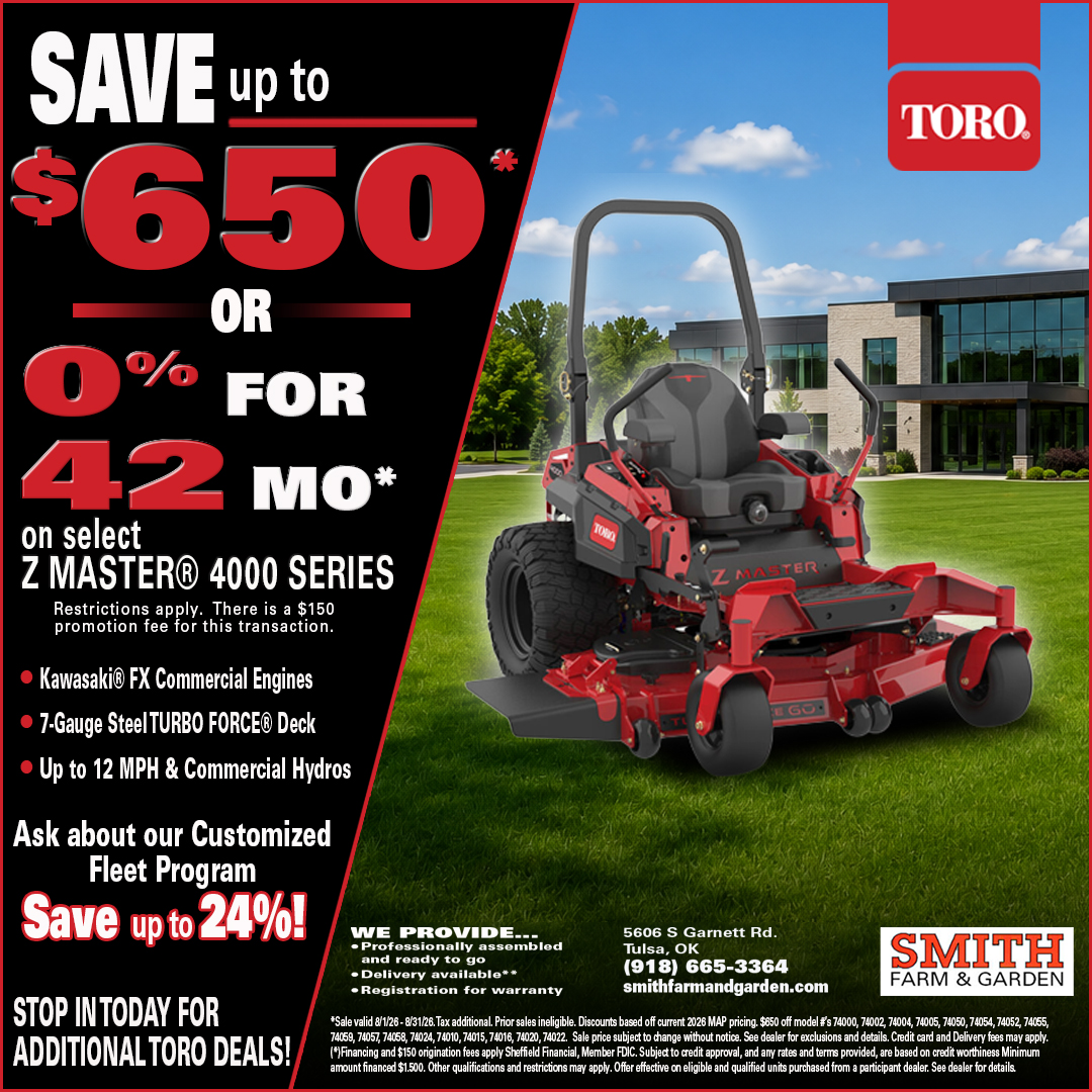 とも Toro fall clean-up sale at Smith Farm and Garden in Tulsa