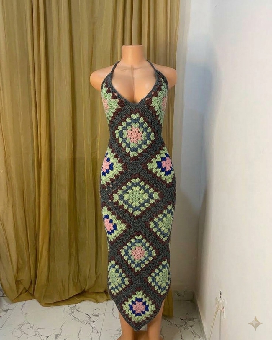 Crochet Granny Square Long Dress😍