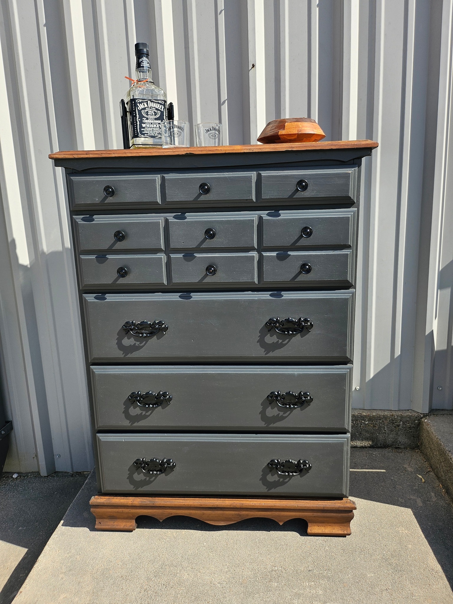 dark grey stained dresser 5-drawer chest with top for sale VFSS25