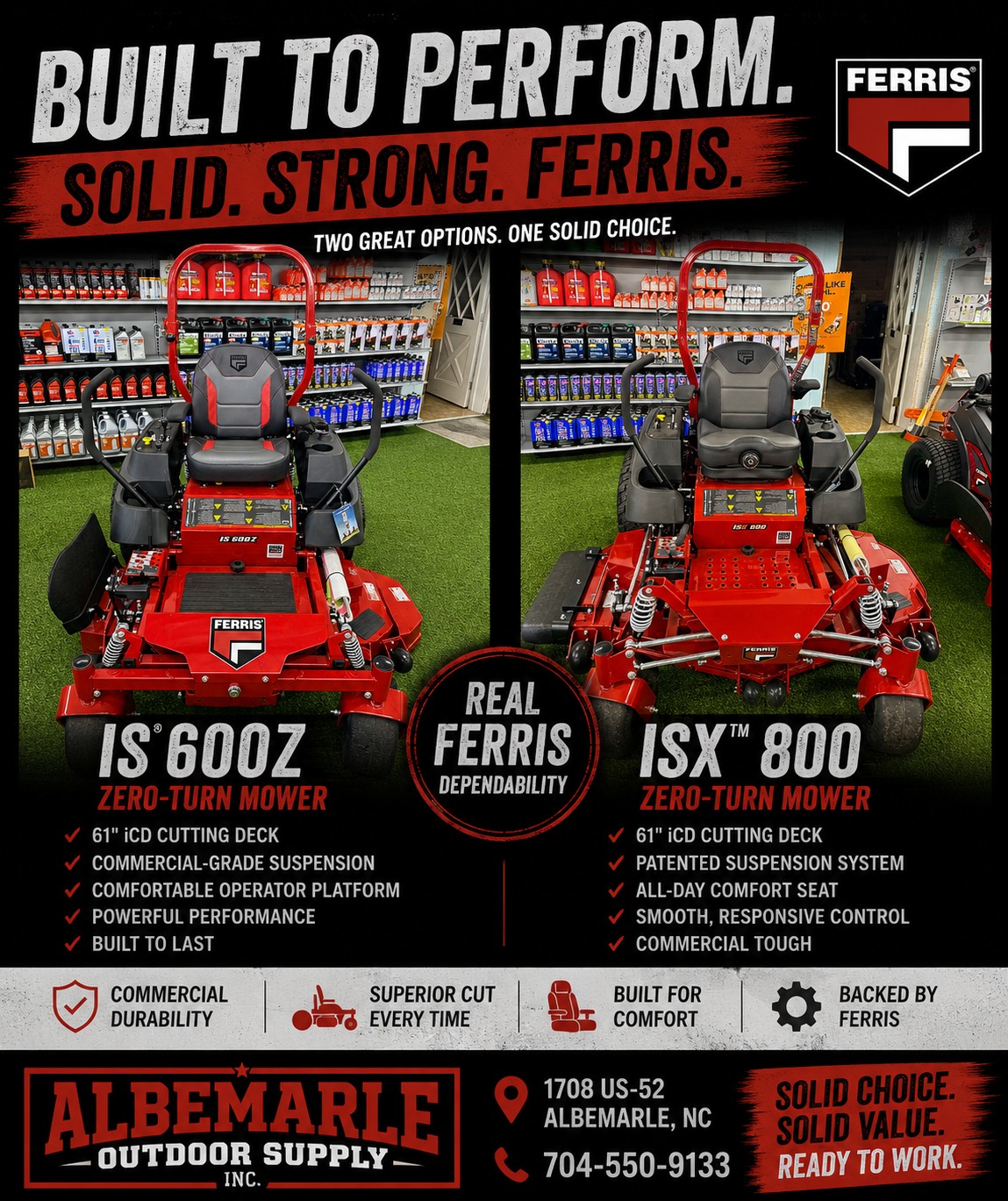 ドナ Ferris zero-turn mowers for commercial lawn care at Albemarle
