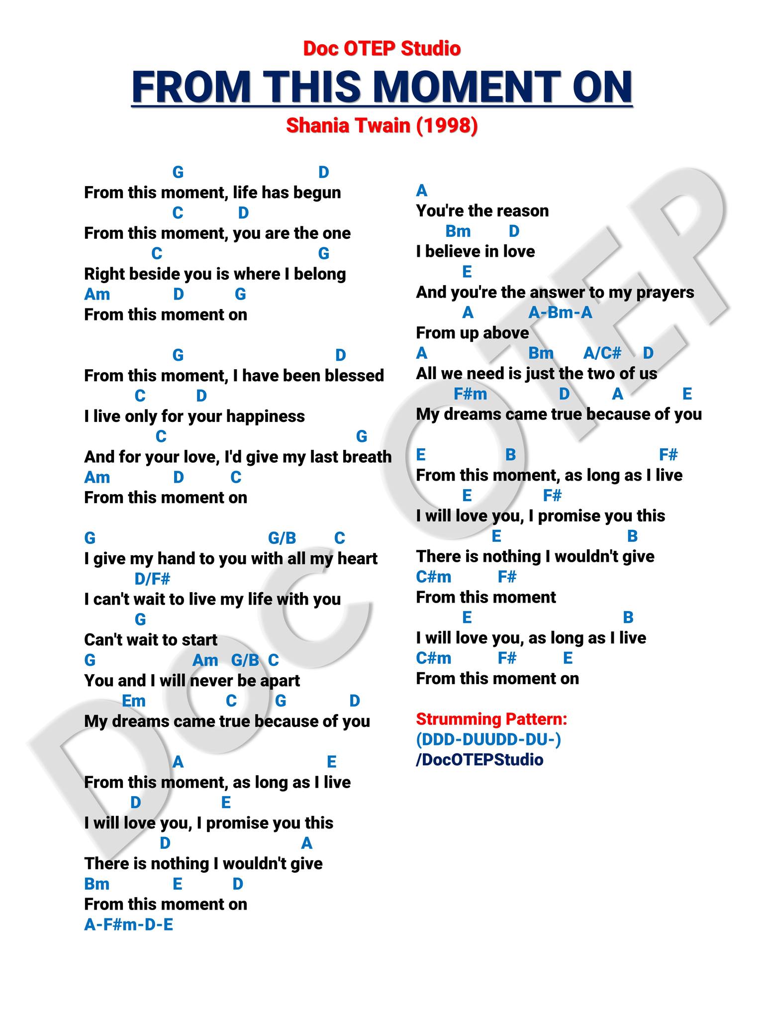 Doc - From This Moment On - Shania Twain (1998) Easy Guitar Chords with Lyrics | Facebook