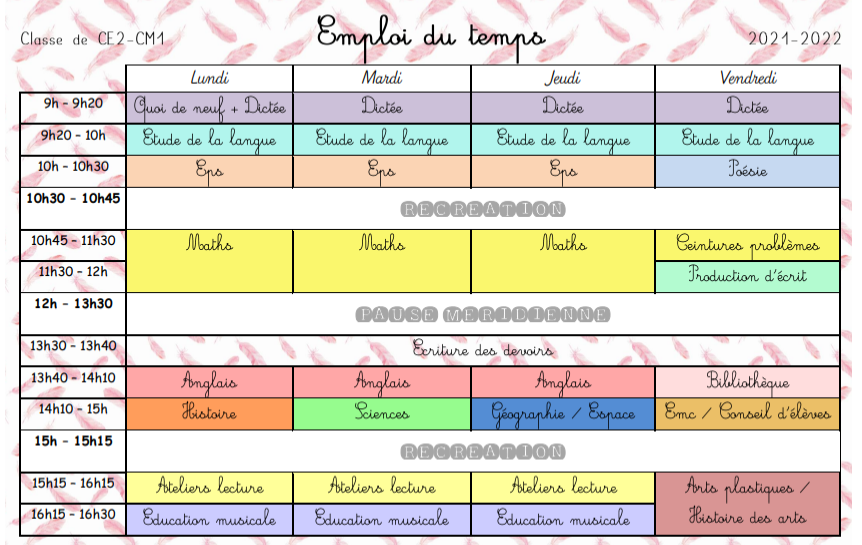 Voici mon emploi du temps pour... - La plume de la maîtresse | Facebook