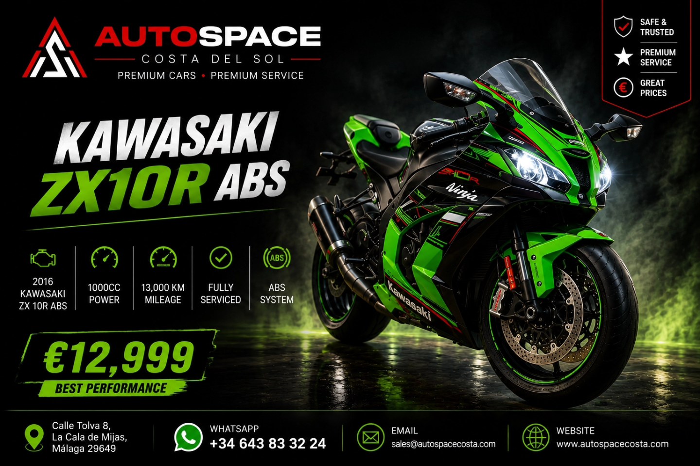 ♦️Kawasaki zx10r gen 5 ABS, 1000cc, 200 HP, 13k km, new model