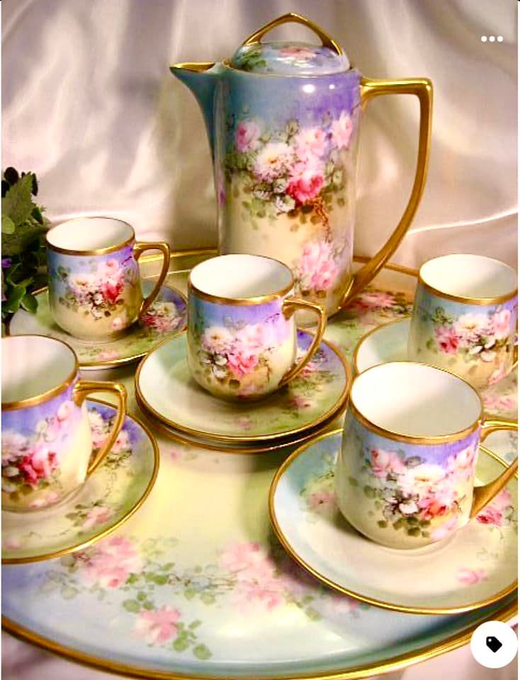 Antique Limoges tea set with Rosenthal Donatello hand-painted tea