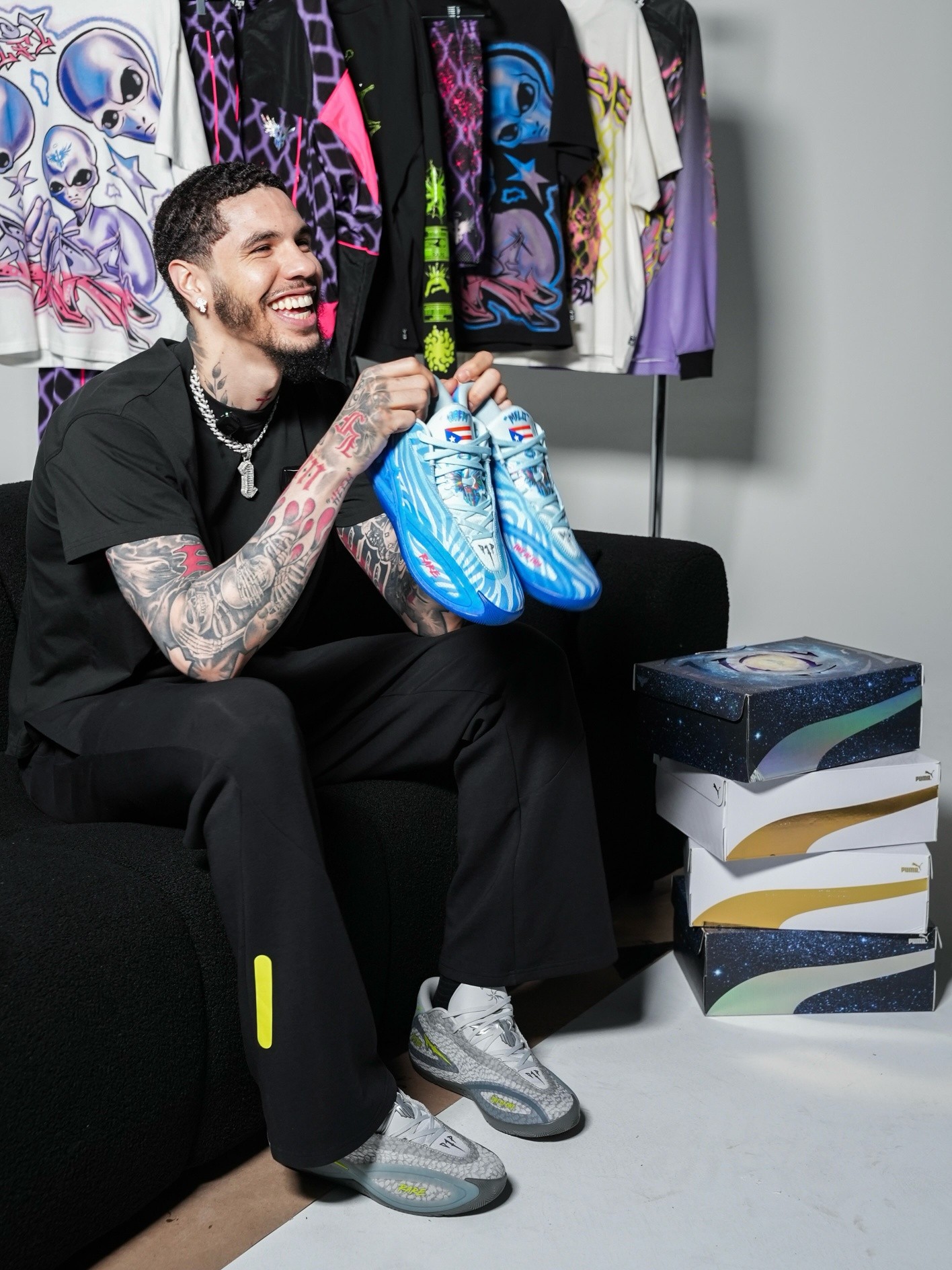 LaMelo Ball wearing the Puma Court Rider featuring his logo on the