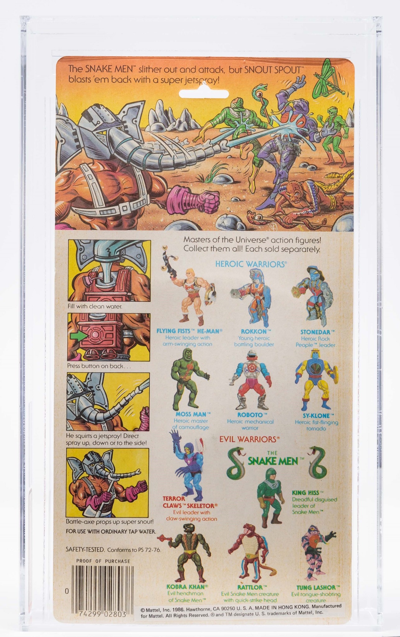 Snout Spout cardback. Action scene and instructions illustrated by