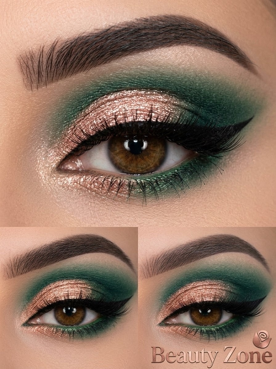 Emerald & Rose Gold Eye Makeup Look