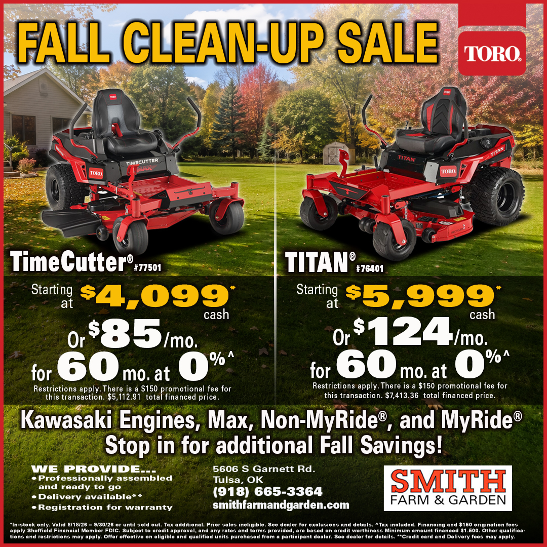 Toro fall clean-up sale at Smith Farm and Garden in Tulsa
