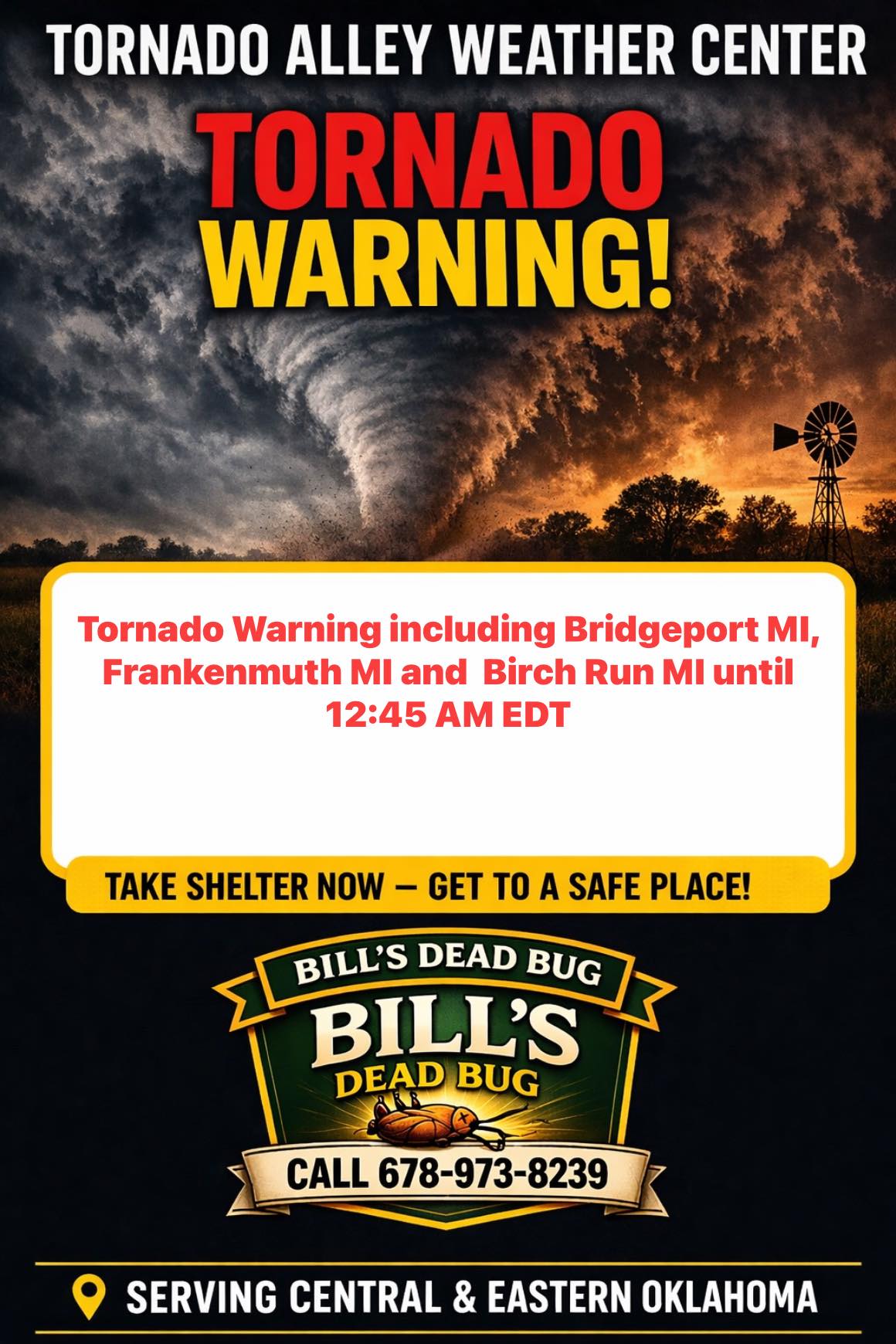 Tornado Warning including Bridgeport MI, Frankenmuth MI and Birch
