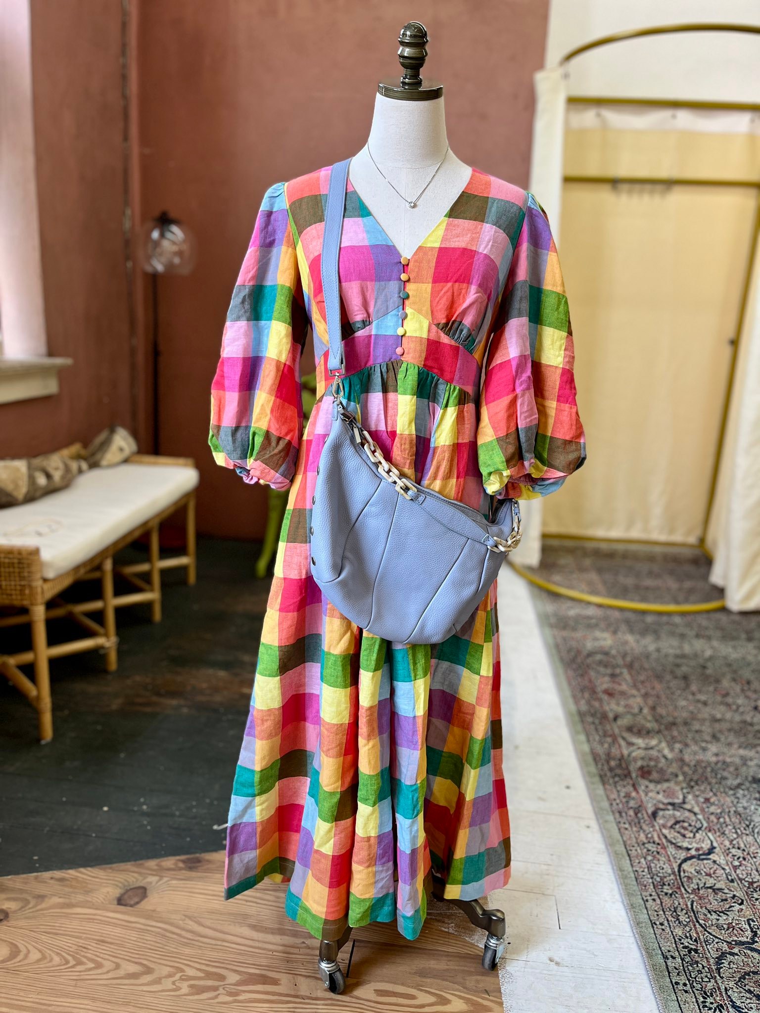 chinese dress ladies Cassie Check Tea Dress-Red, Blue and Green Check